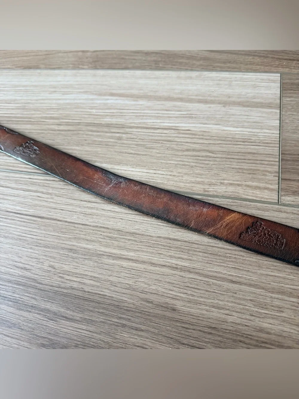 Vintage Brown Leather Train Embossed Belt